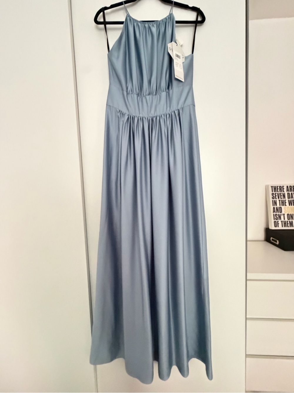 Light Blue Satin Halter Neck Gown